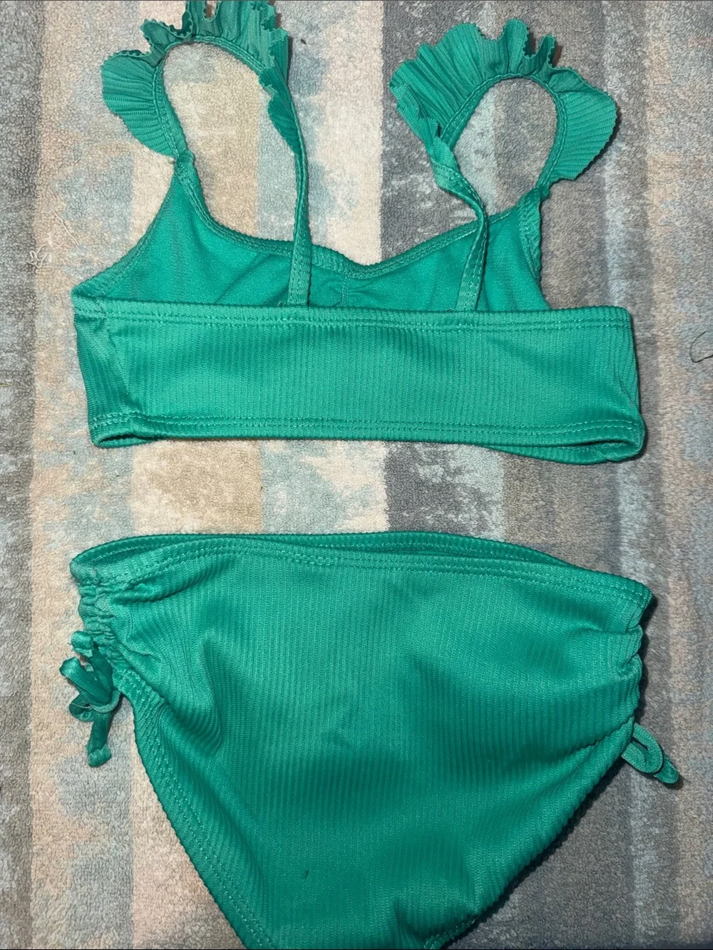Girls Emerald Green Ribbed Two-Piece Bikini Swim Set